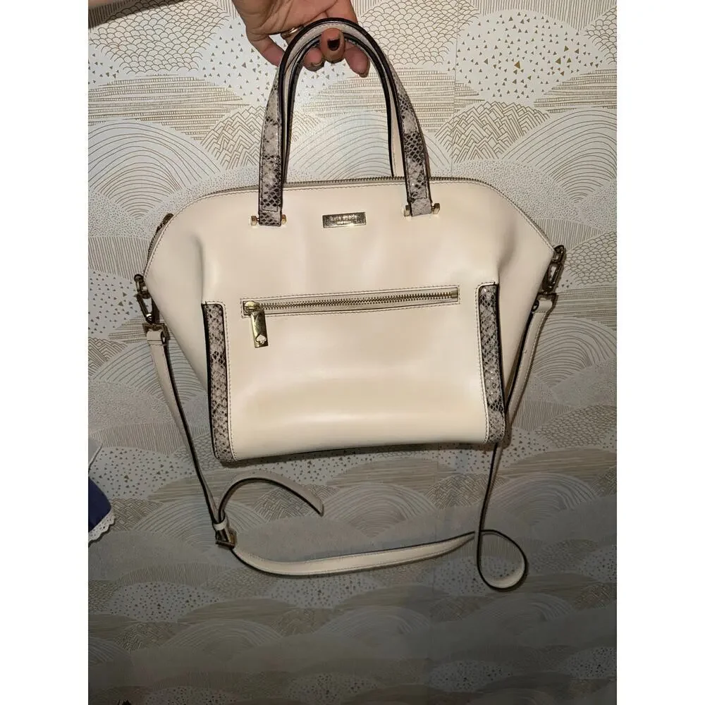 Kate Spade Savannah Parliament Square (Cement/Natural Snake) smooth leather bag